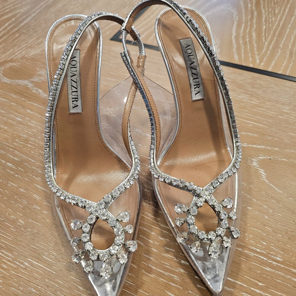 Aquazurra pvc and silver slingbacks size 36.5. Used